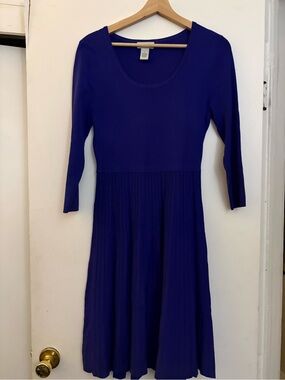 Carmen Royal Blue Scoop Neck Pleated Knit Dress